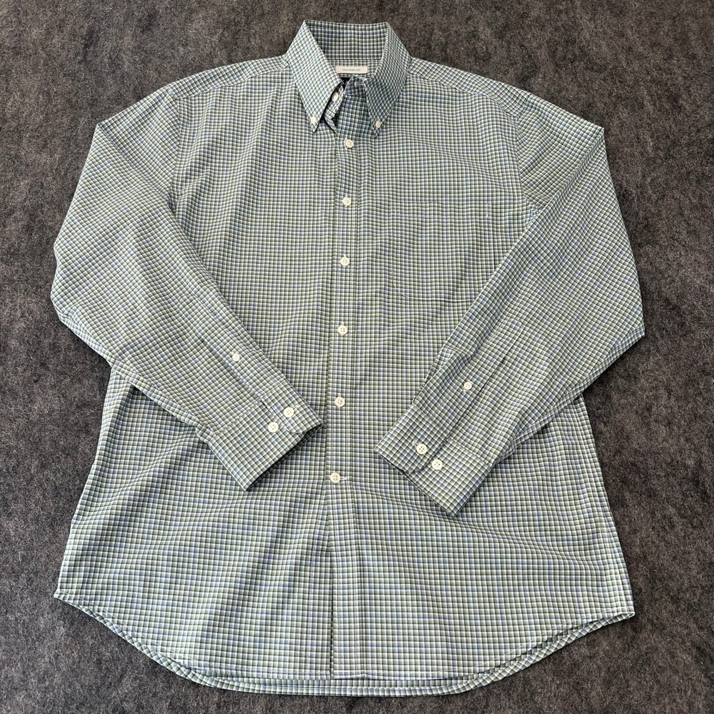 Jos A Bank Medium Tailored Fit Checkered Blue Green Button Down Shirt 100%Cotton